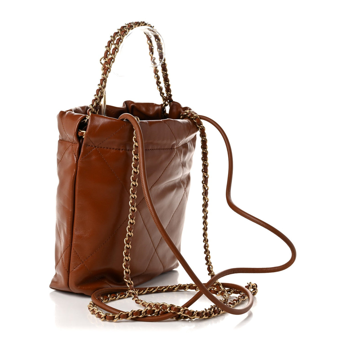 Shiny Calfskin Quilted Mini Chanel 22 Light Brown