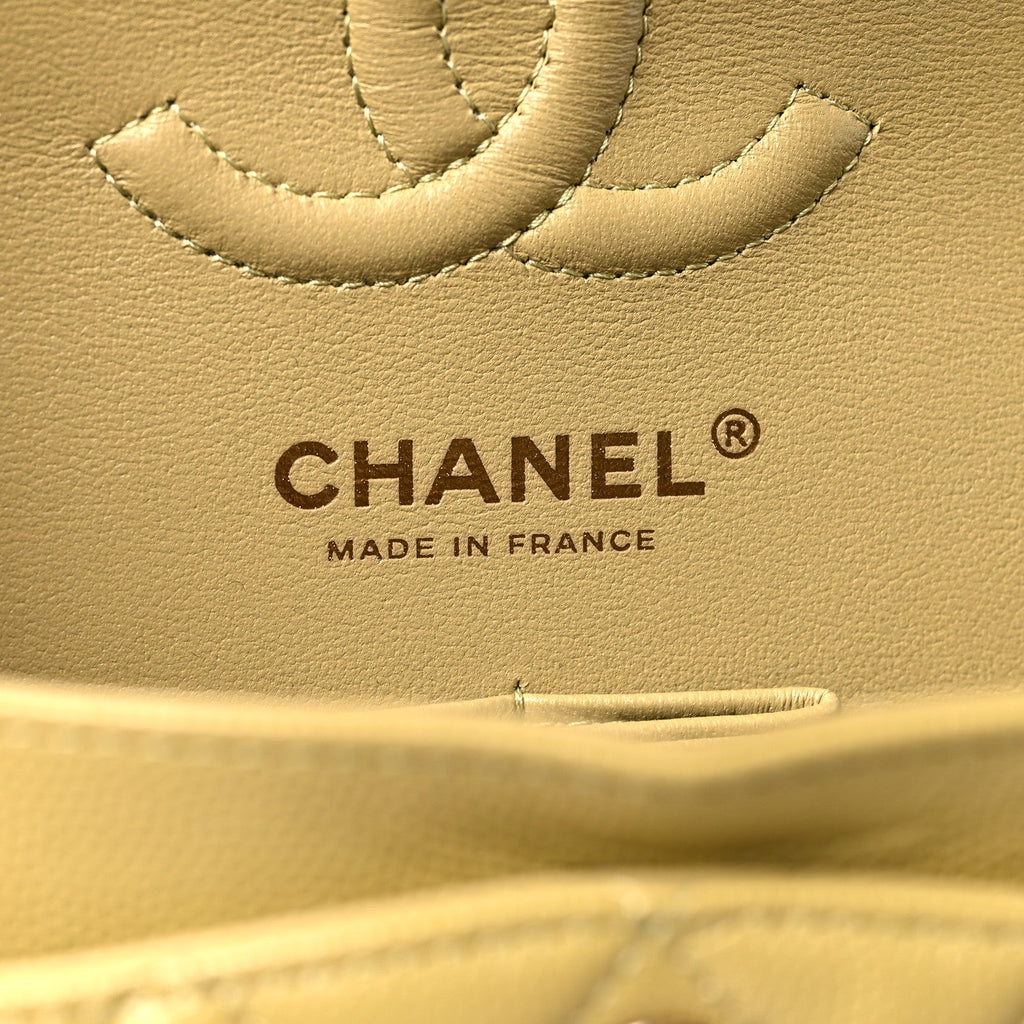 Caviar Quilted Small Double Flap Light Yellow