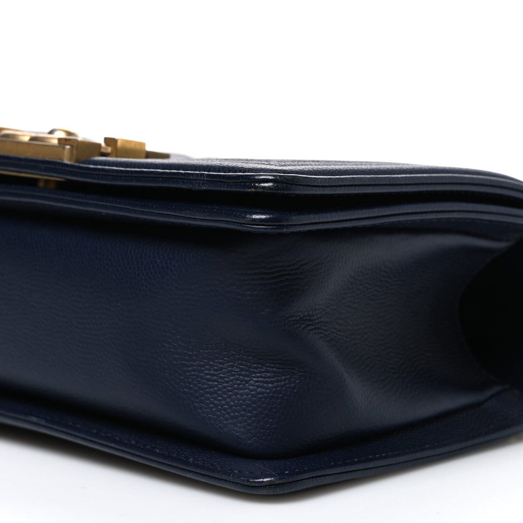 Caviar Quilted Small Boy Flap Navy
