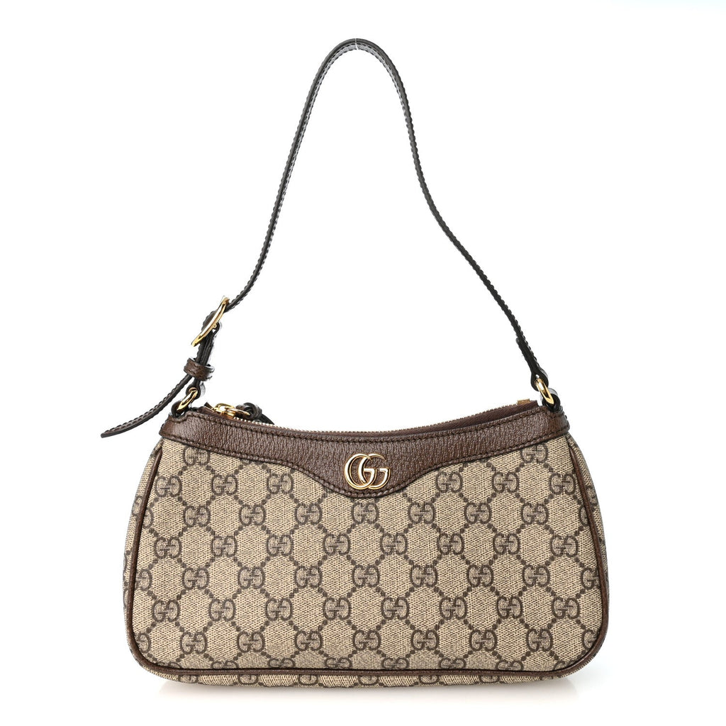 GG Supreme Monogram Textured Dollar Calfskin Small Ophidia Hobo Beige Ebony New Acero