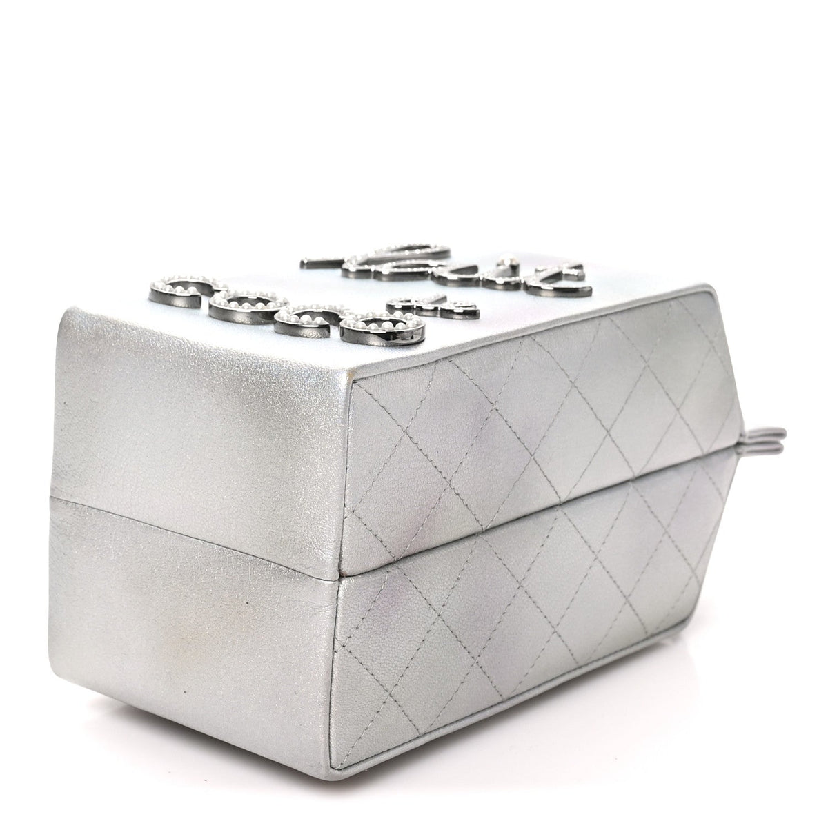 Metallic Goatskin Lait de Coco Milk Carton Bag Silver