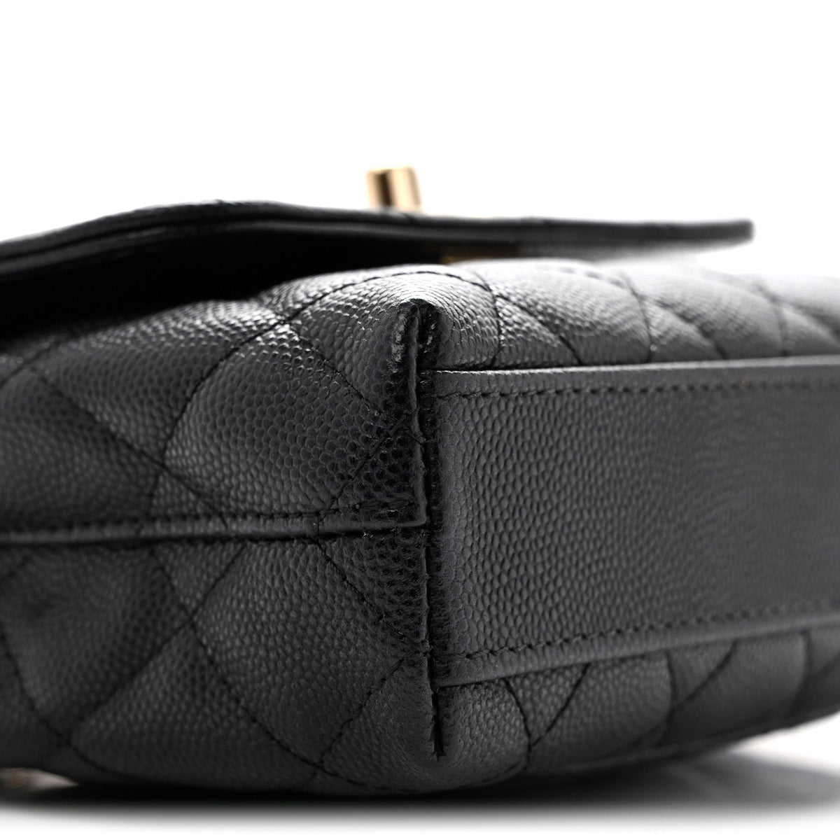 Caviar Quilted Coco Handle Clutch With Chain Black