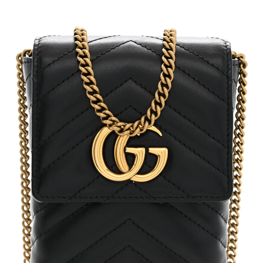 Calfskin Small GG Marmont Phone Crossbody Bag Black