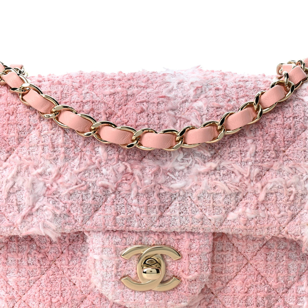 Tweed Quilted Mini Rectangular Flap Light Pink White