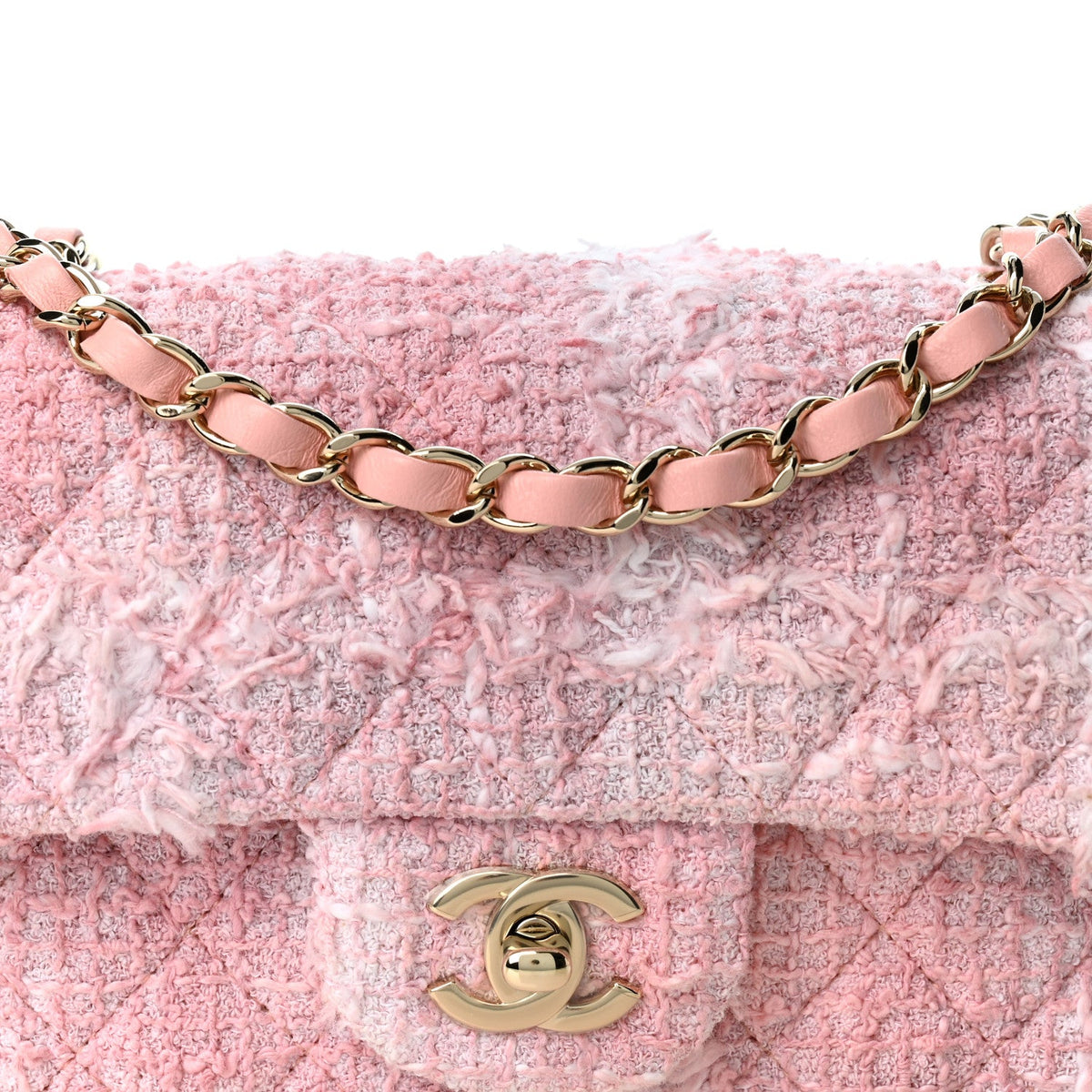 Tweed Quilted Mini Rectangular Flap Light Pink White
