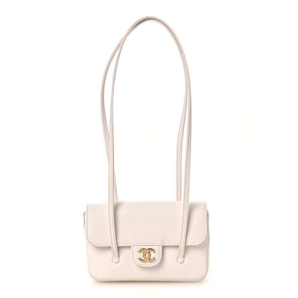 Shiny Caviar Mini Preppy Coco Shoulder Bag White