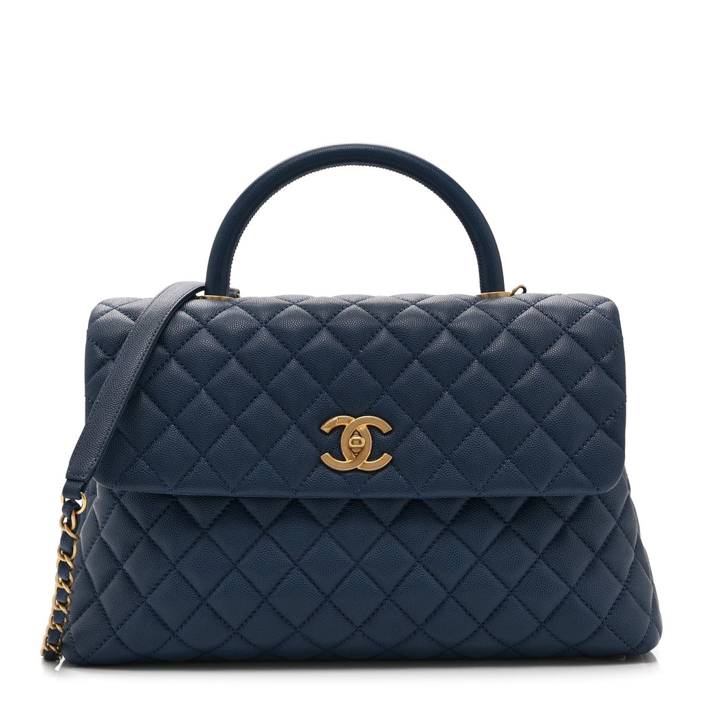 Caviar Quilted Medium Coco Handle Flap Blue