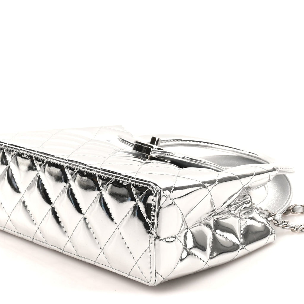 Mirror Calfskin Metallic Calfskin Quilted Nano Kelly Shopper Silvery
