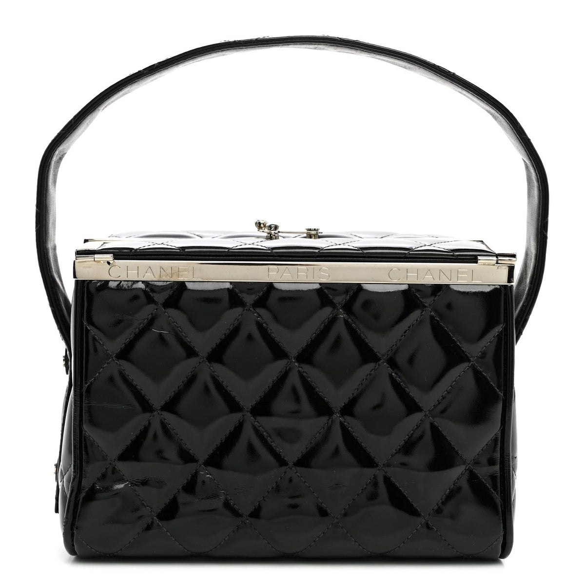 Patent Quilted Vanity Clutch Black