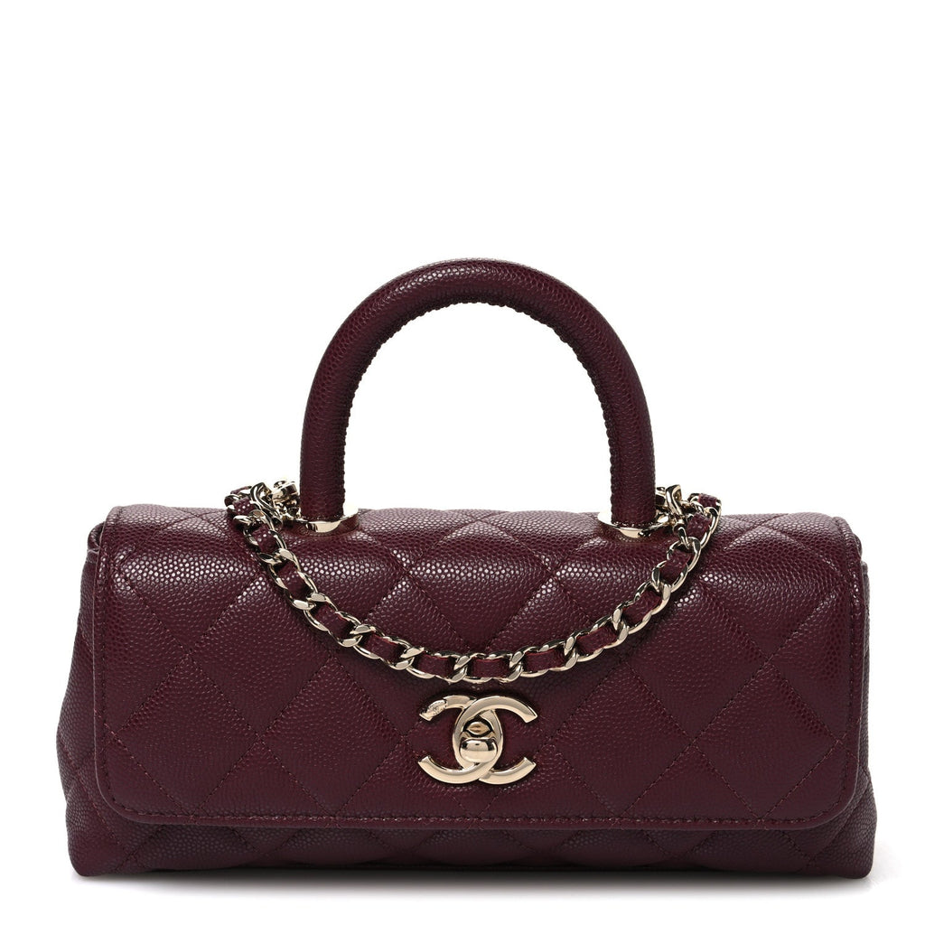 Caviar Quilted Coco Handle East West Clutch With Chain Dark Burgundy