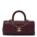 Caviar Quilted Coco Handle East West Clutch With Chain Dark Burgundy