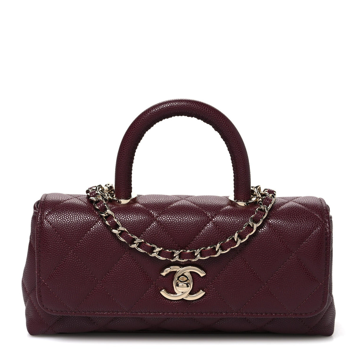 Caviar Quilted Coco Handle East West Clutch With Chain Dark Burgundy
