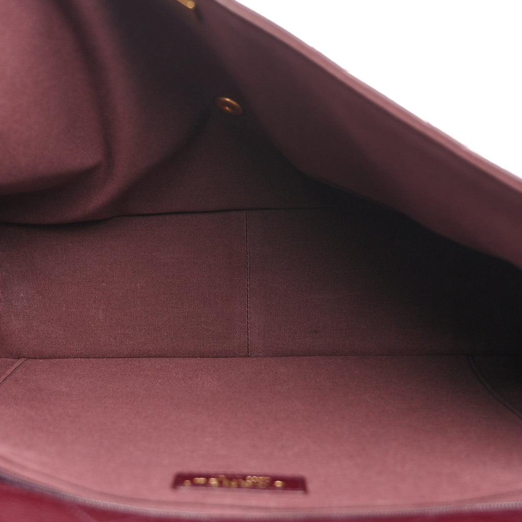 Grained Calfskin Quilted XXL Travel Flap Bag Burgundy