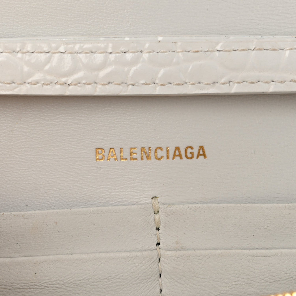 Shiny Calfskin Crocodile Embossed Hourglass Chain Bag White