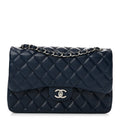 Caviar Quilted Jumbo Double Flap Navy Blue