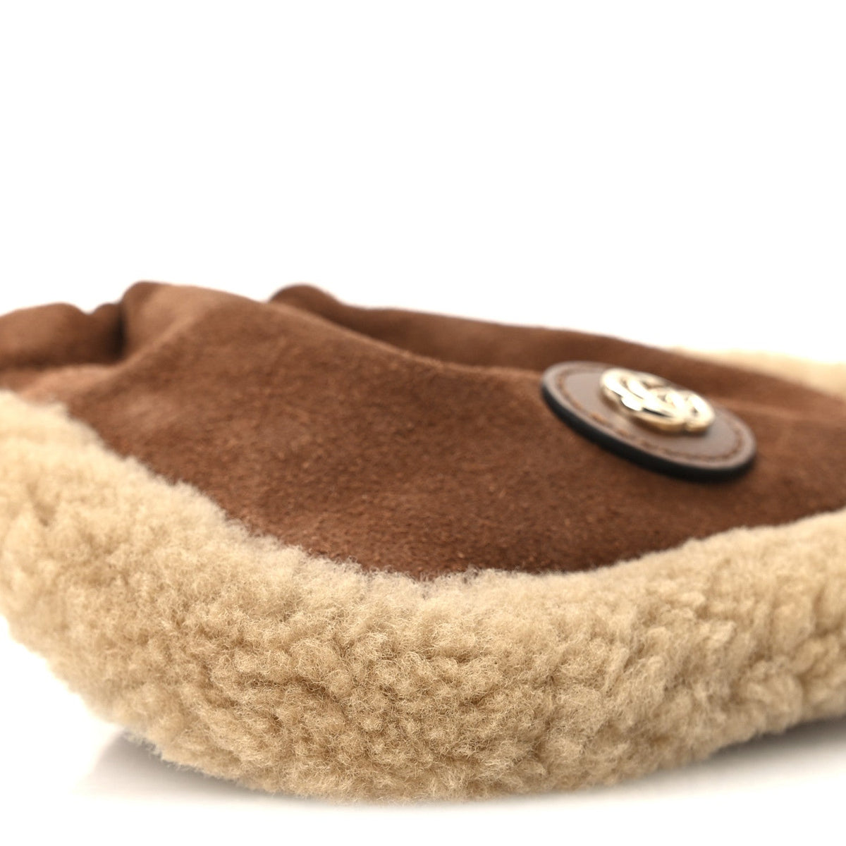Suede Shearling Nano Pouch Keyring Bag Charm Brown