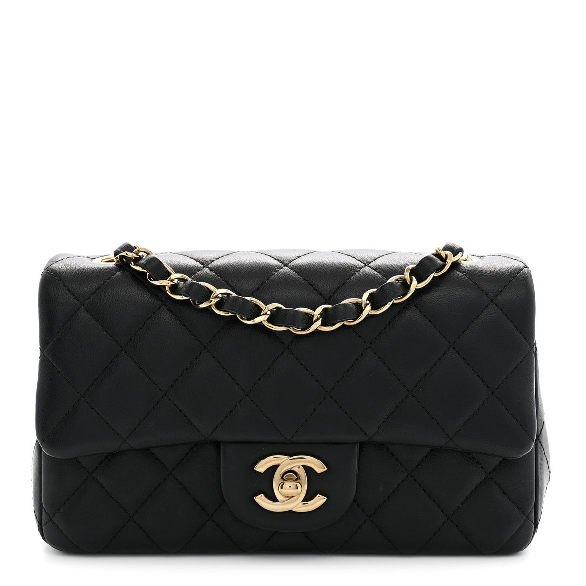 Lambskin Quilted Mini Rectangular Flap Black