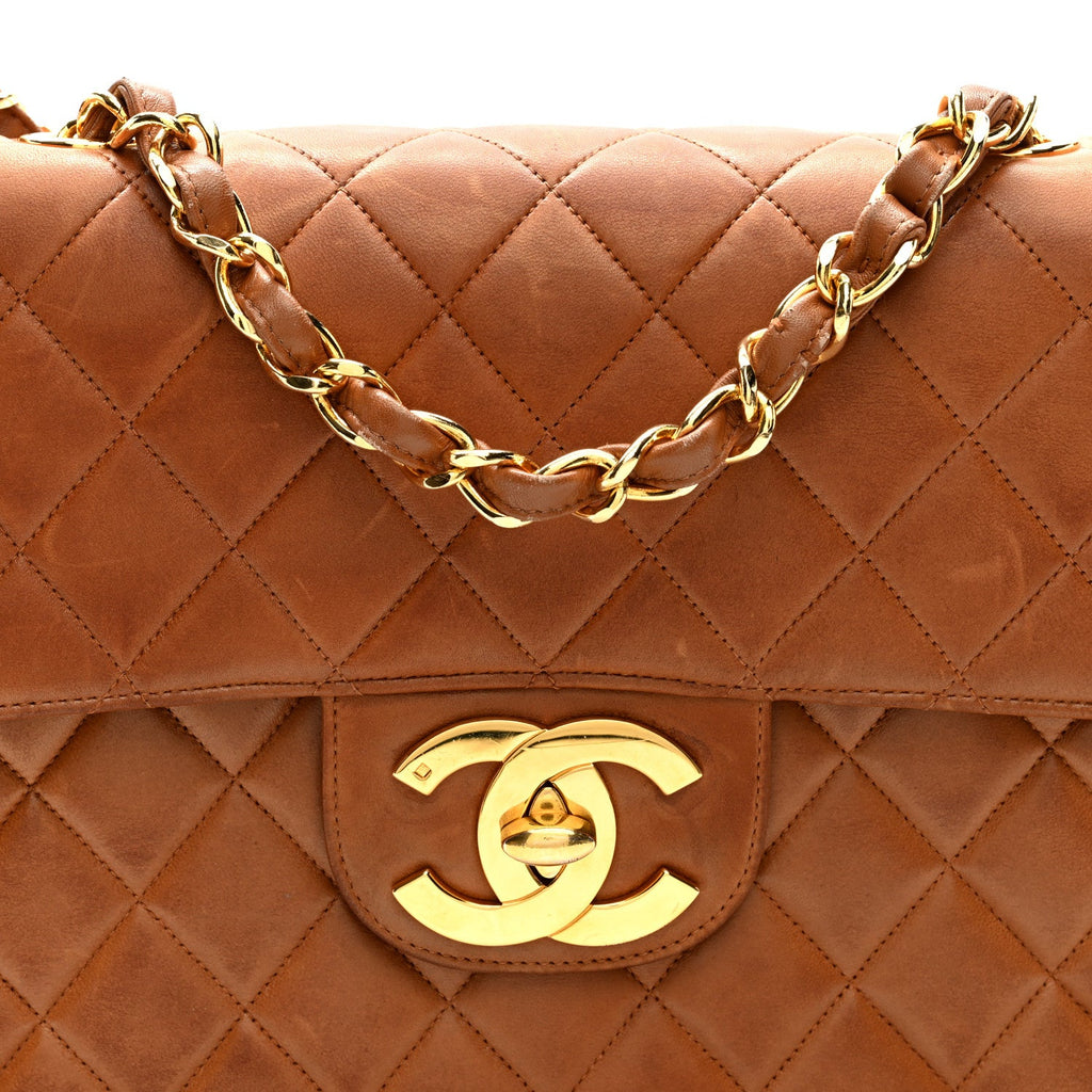 Lambskin Quilted XL Jumbo Single Flap Beige