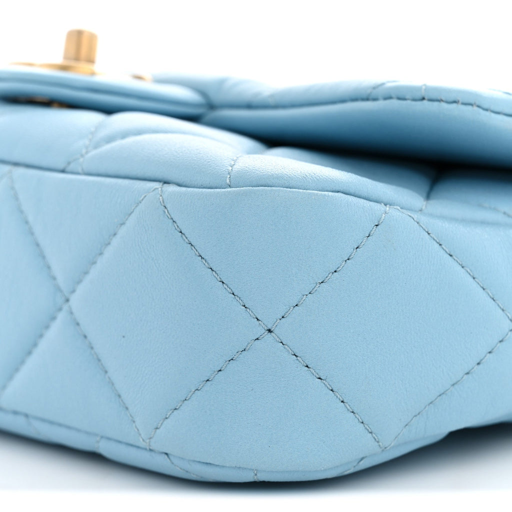 Lambskin Quilted CC Chain Flap Light Blue