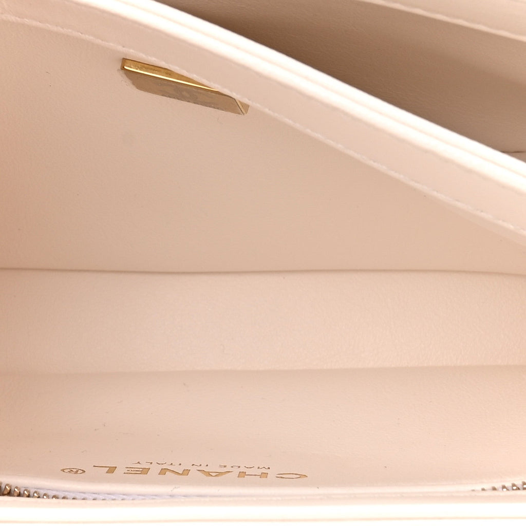 Lambskin Crystal Quilted Mini Trendy CC Dual Handle Flap Bag White