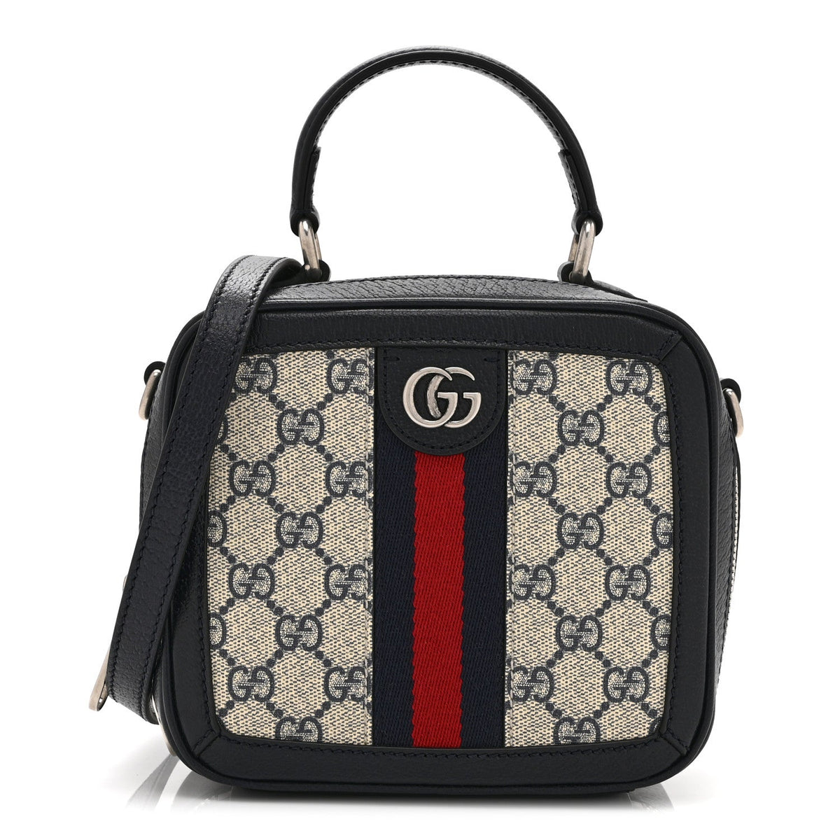 GG Supreme Monogram Mini Ophidia Top Handle Square Shoulder Bag Beige Blue