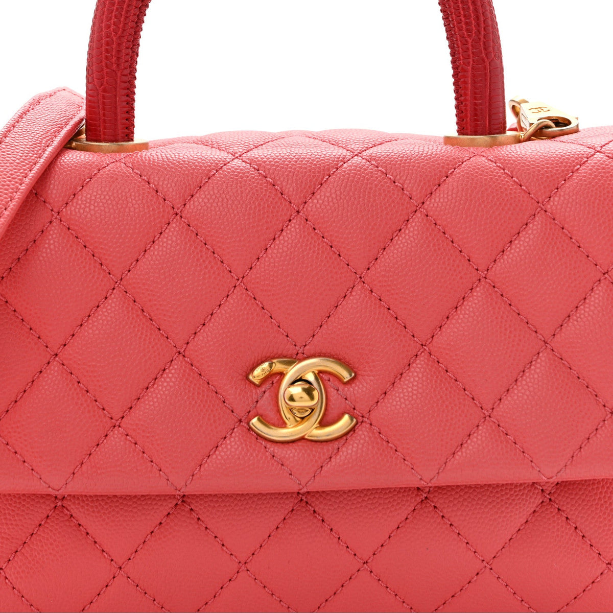 Caviar Lizard Embossed Quilted Mini Coco Handle Flap Pink
