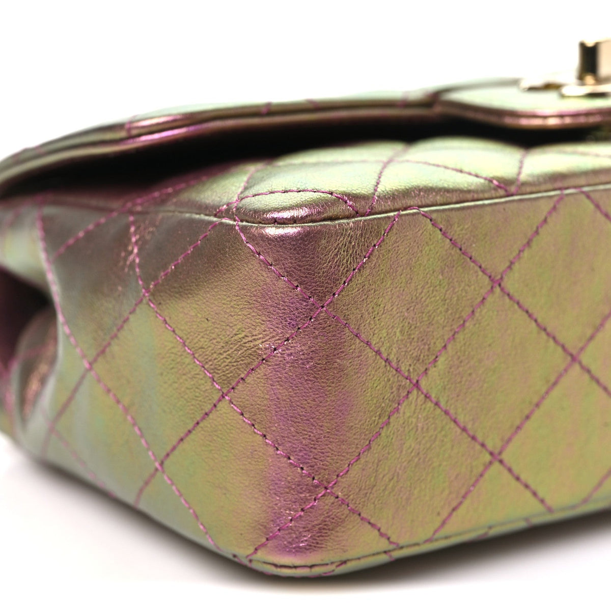 Iridescent Lambskin Quilted Mini Rectangular Flap Purple