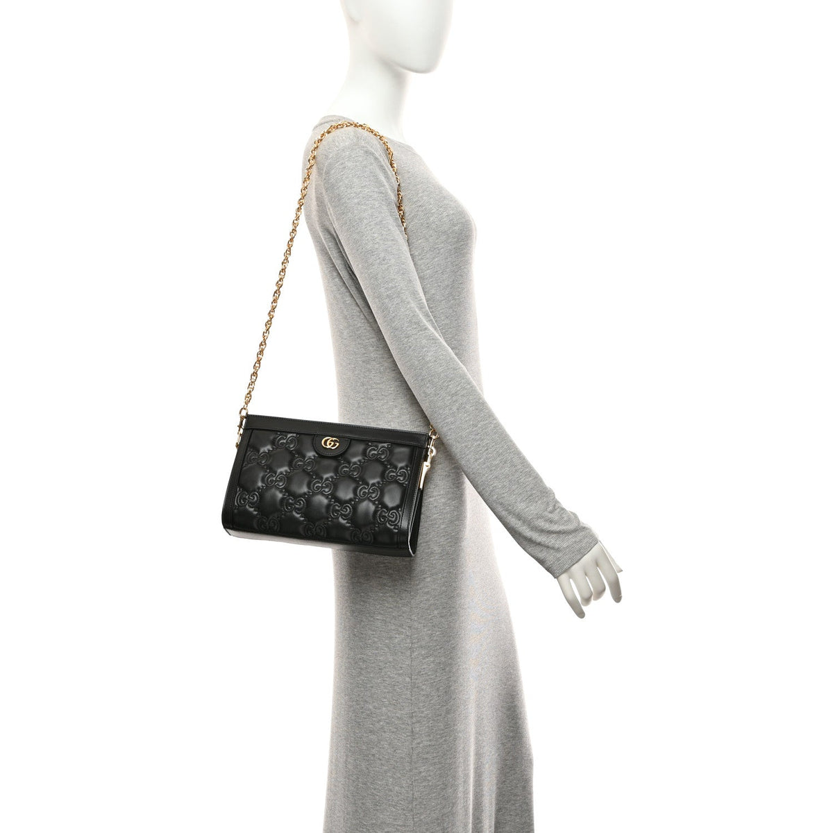 Calfskin GG Matelasse Small Slim Chain Shoulder Bag Black Natural