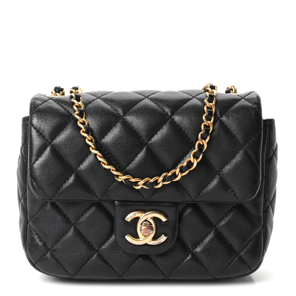 Lambskin Enamel Quilted Mini Coco Hearts Square Flap Black