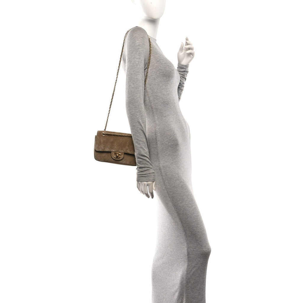 Suede Calfskin Mini Souplissimo Flap Dark Beige