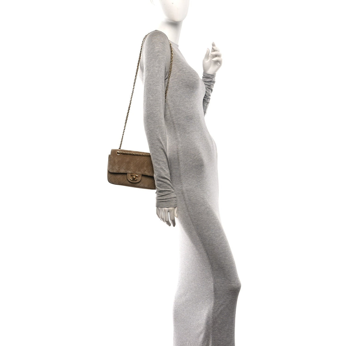 Suede Calfskin Mini Souplissimo Flap Dark Beige