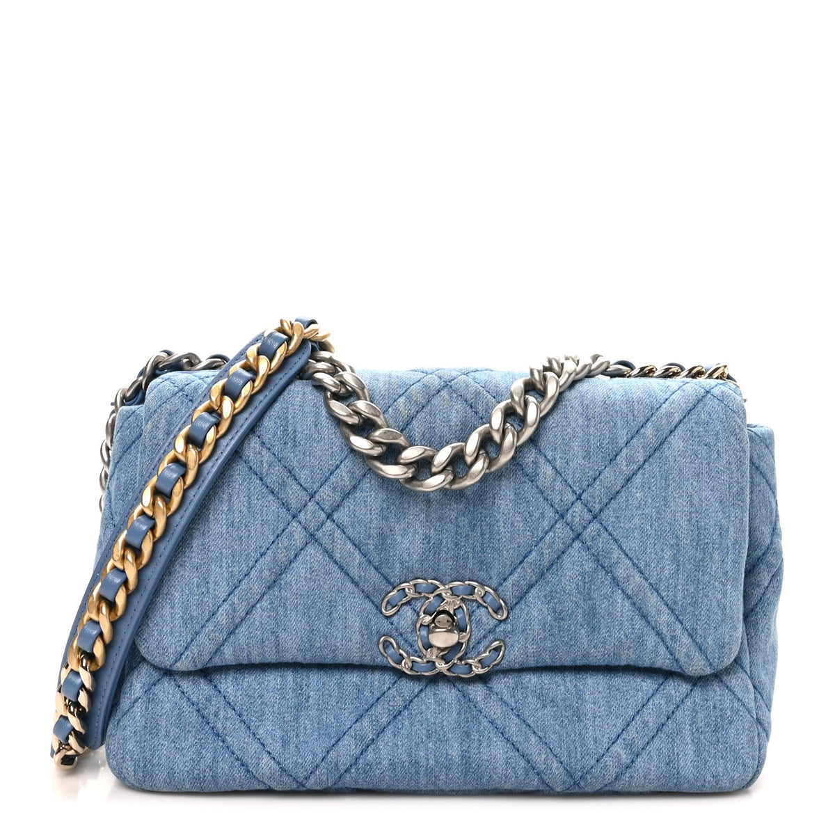 Denim Quilted Medium Chanel 19 Flap Blue