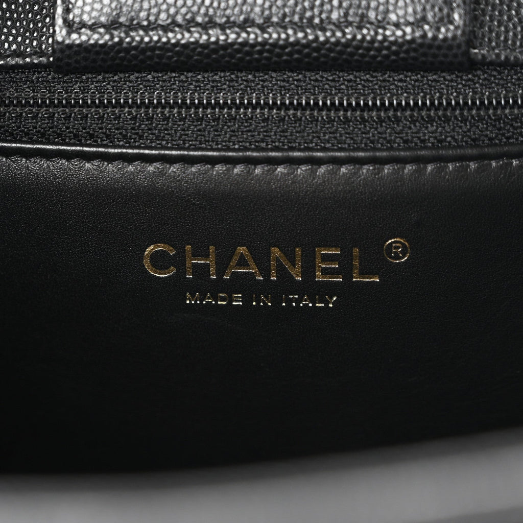 Caviar Quilted Small Shopping Tote Black