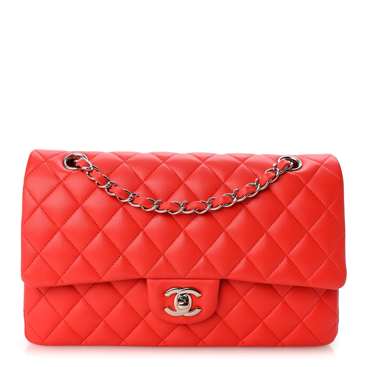 Lambskin Quilted Medium Double Flap Red