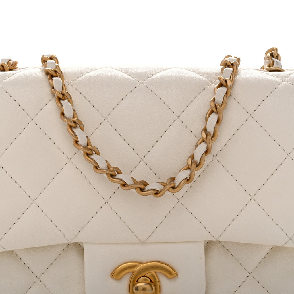 Lambskin Quilted Mini Pearl Crush Flap White