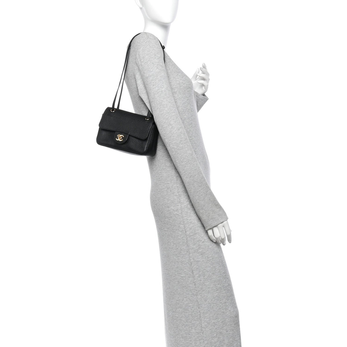 Grained Calfskin Mini Souplissimo Maxi Flap Black
