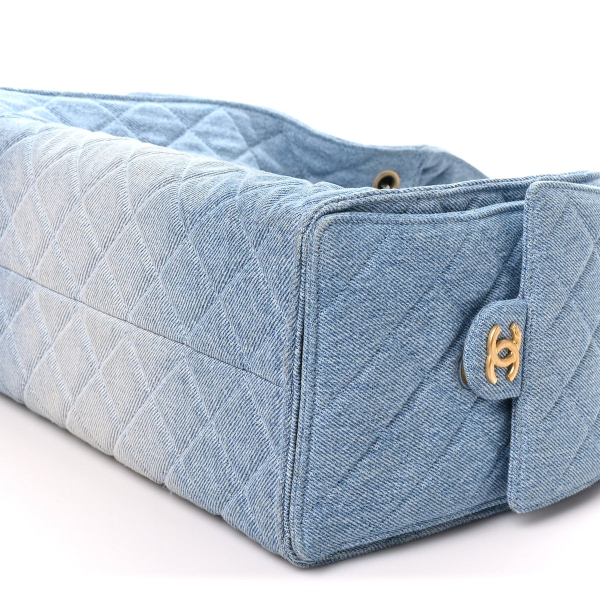 Washed Denim Quilted Medium Chanel 25 Handbag Blue