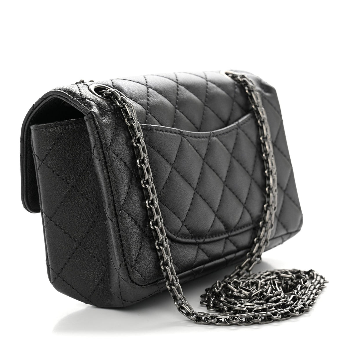 Metallic Sheepskin Quilted 2.55 Reissue Mini Flap Dark Grey