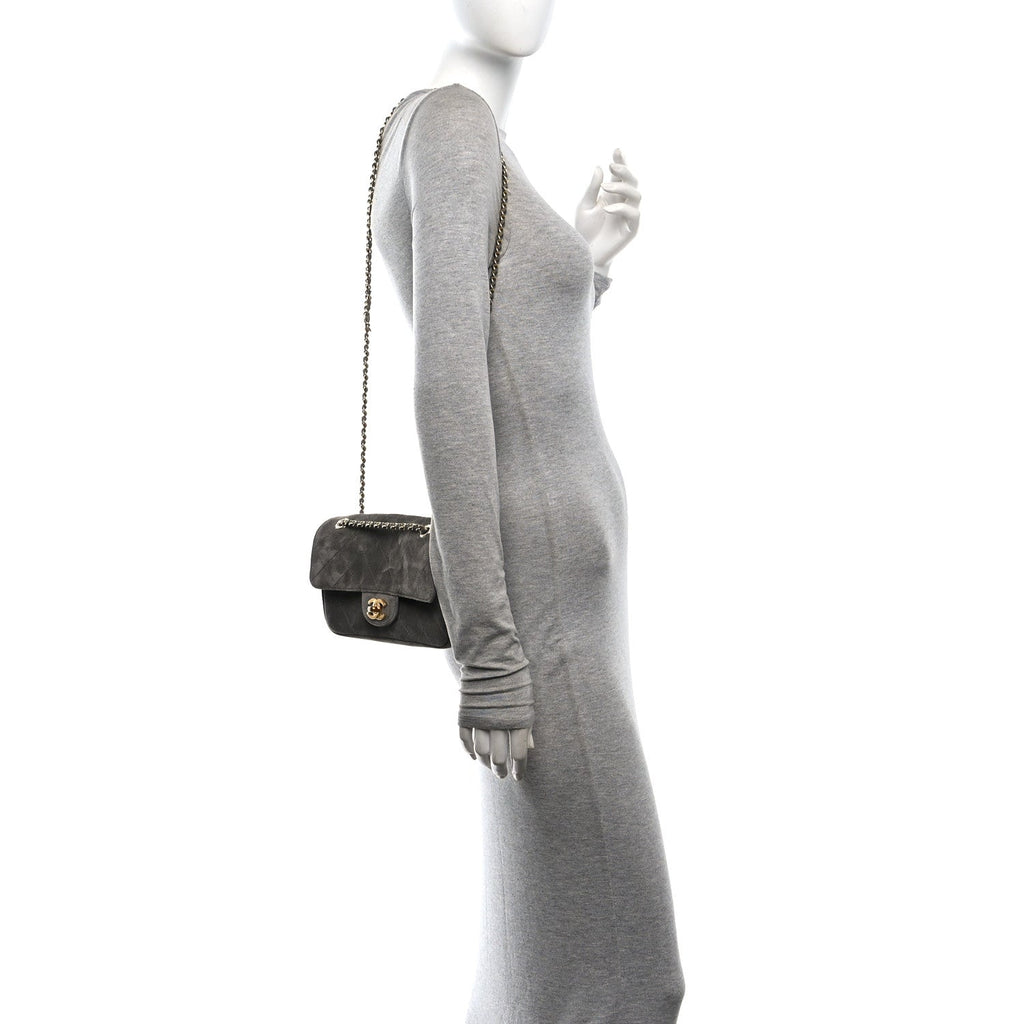 Suede Calfskin Mini Souplissimo Flap Dark Grey