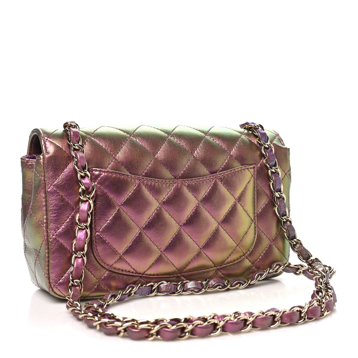 Iridescent Lambskin Quilted Mini Rectangular Flap Purple