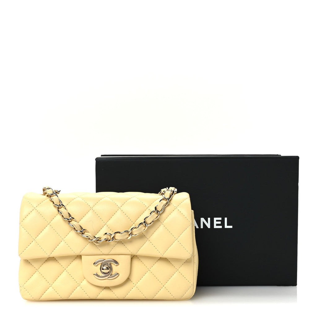 Lambskin Quilted Mini Rectangular Flap Light Yellow
