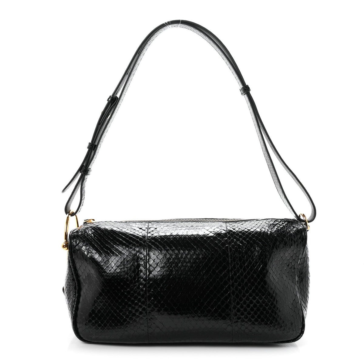 Snakeskin Half Horsebit Medium Shoulder Bag Black