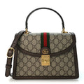 GG Supreme Monogram Textured Dollar Calfskin Web Small Ophidia Padlock Top Handle Bag Beige Ebony New Acero