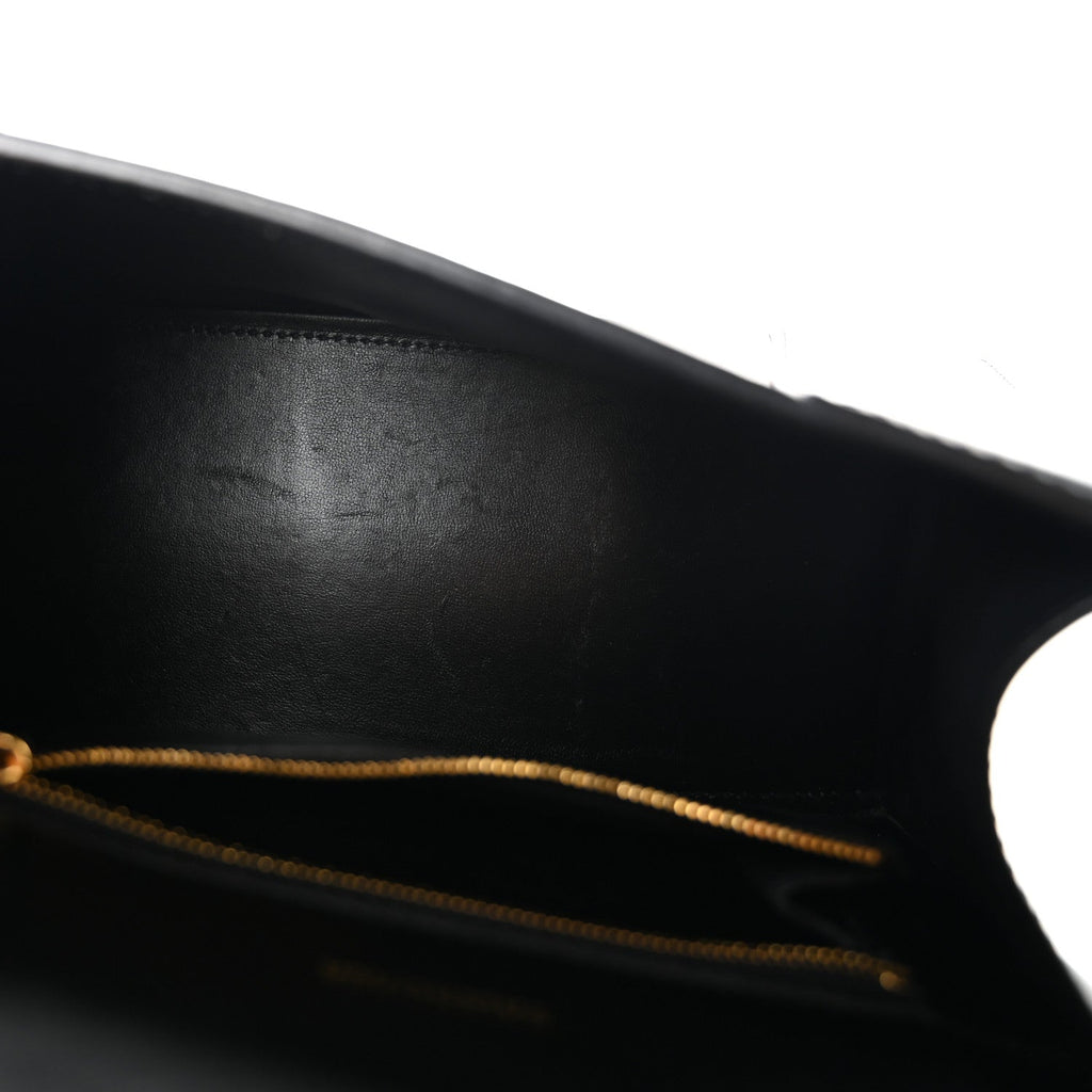 Shiny Box Calfskin Small Hourglass Top Handle Bag Black