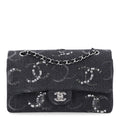Denim Crystal Sequin CC Medium Double Flap Black
