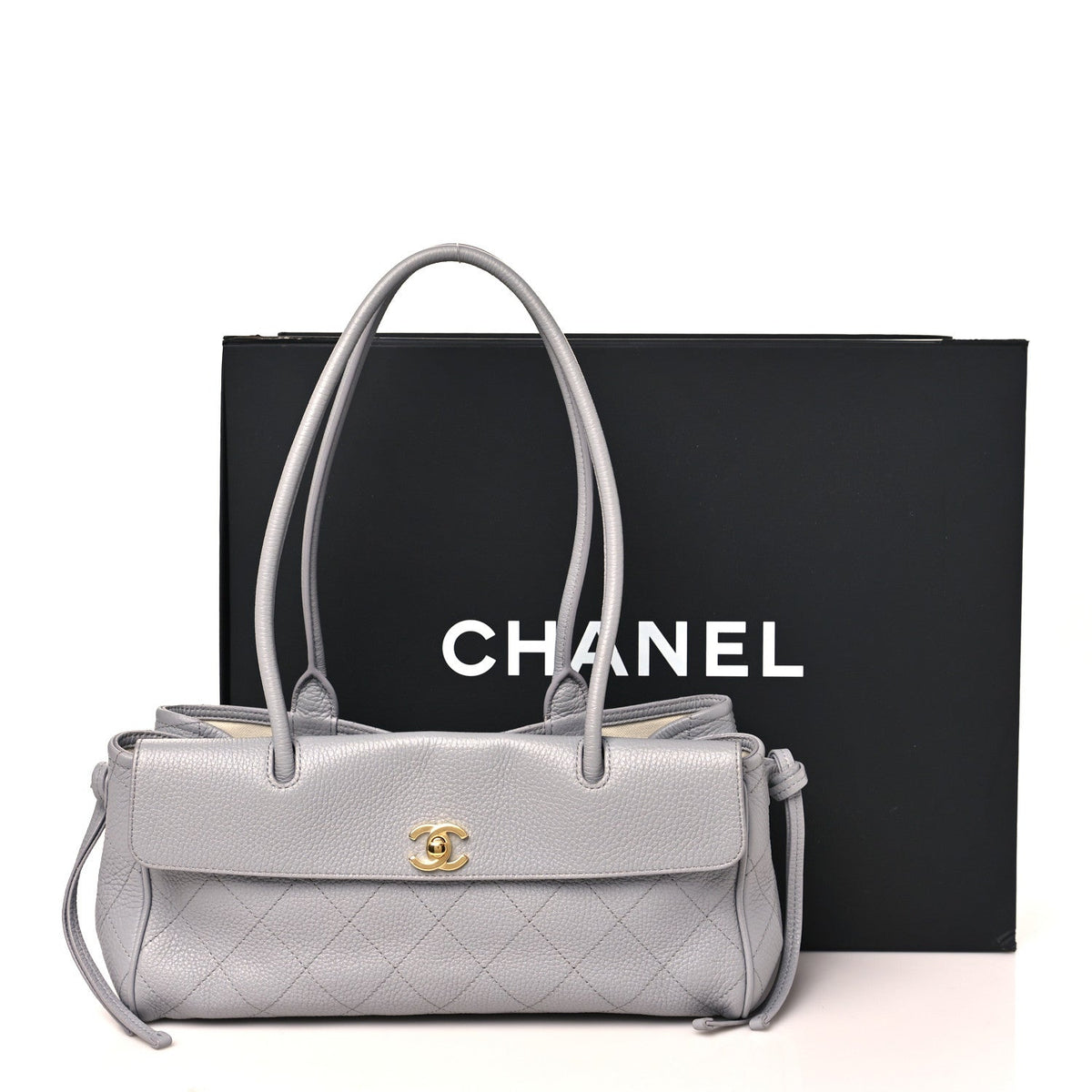 Grained Calfskin Stitched Urban Essentials Small Shopping Bag Grey