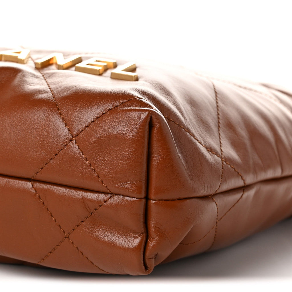 Shiny Calfskin Quilted Mini Chanel 22 Light Brown