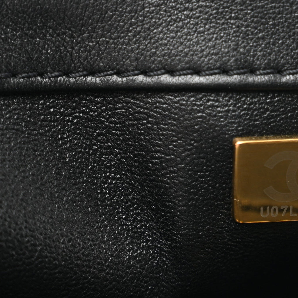 Lambskin Quilted Medium Top Handle Boy Flap Black