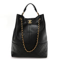 Calfskin Quilted Large Coco Base Shopping Bag Black