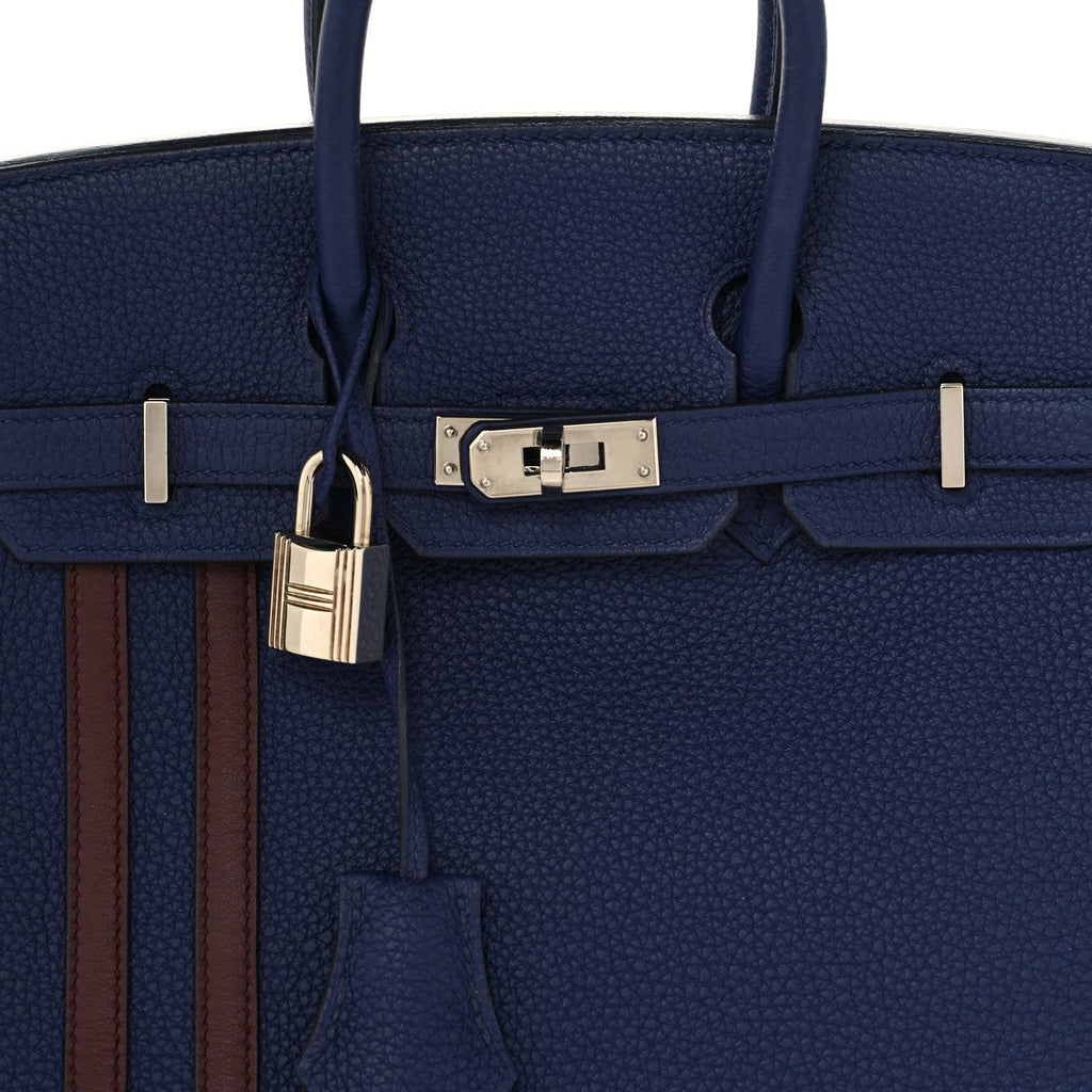 Togo Swift Officier Birkin 25 Bleu Encre Bordeaux